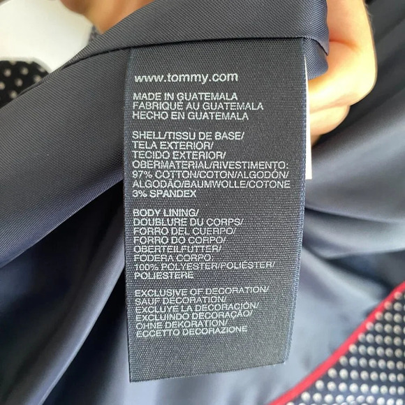 TOMMY Hilfiger Double Breasted Polka Dot Belted Trench Coat Navy & White Size L - Picture 4 of 12